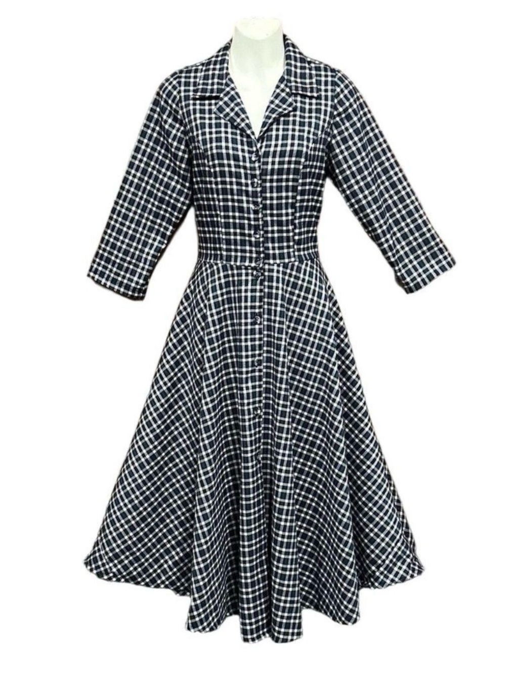 Sophie Dundas shirtwaist dress XS button down Full Aline skirt Retro Plaid